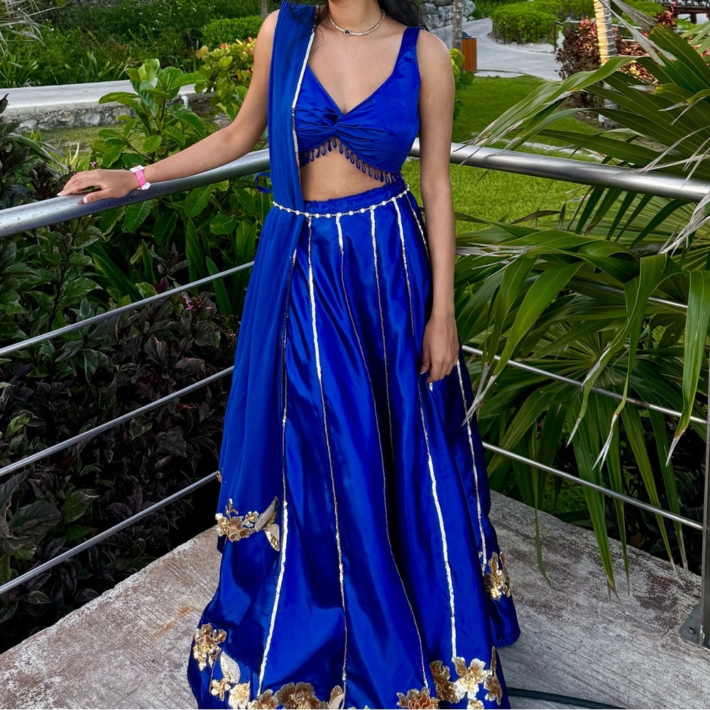 Satin Royal Blue Lehenga Indian outfit